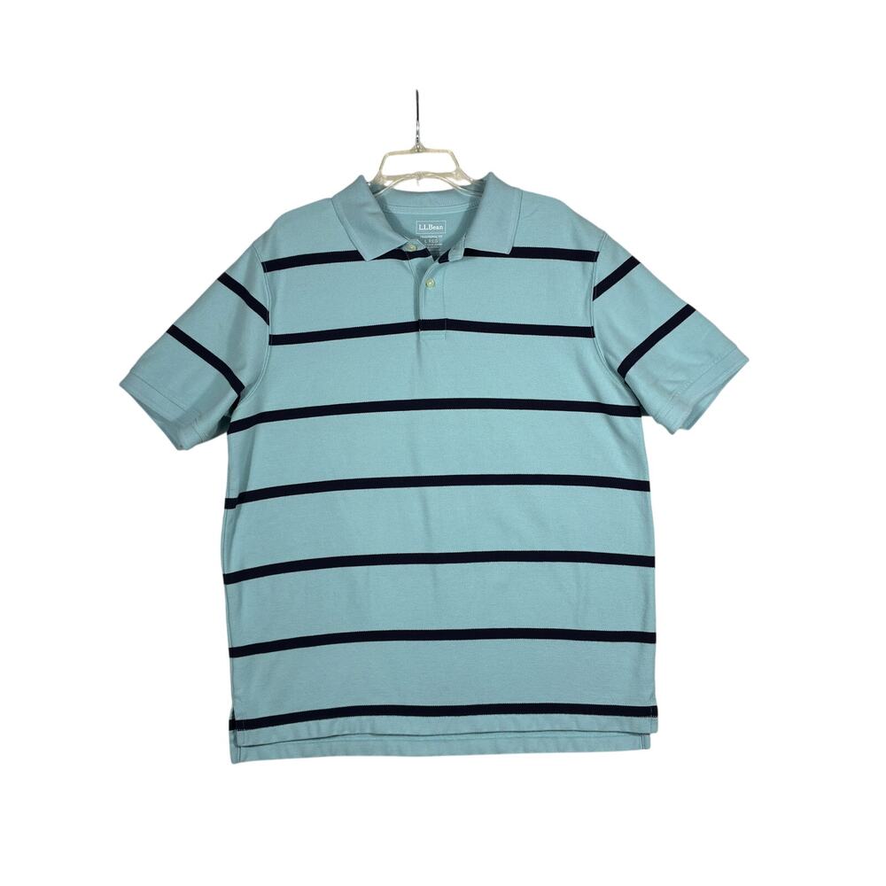 LL Bean Polo Shirt Mens Large Blue Striped Traditional Fit Cotton Casual
